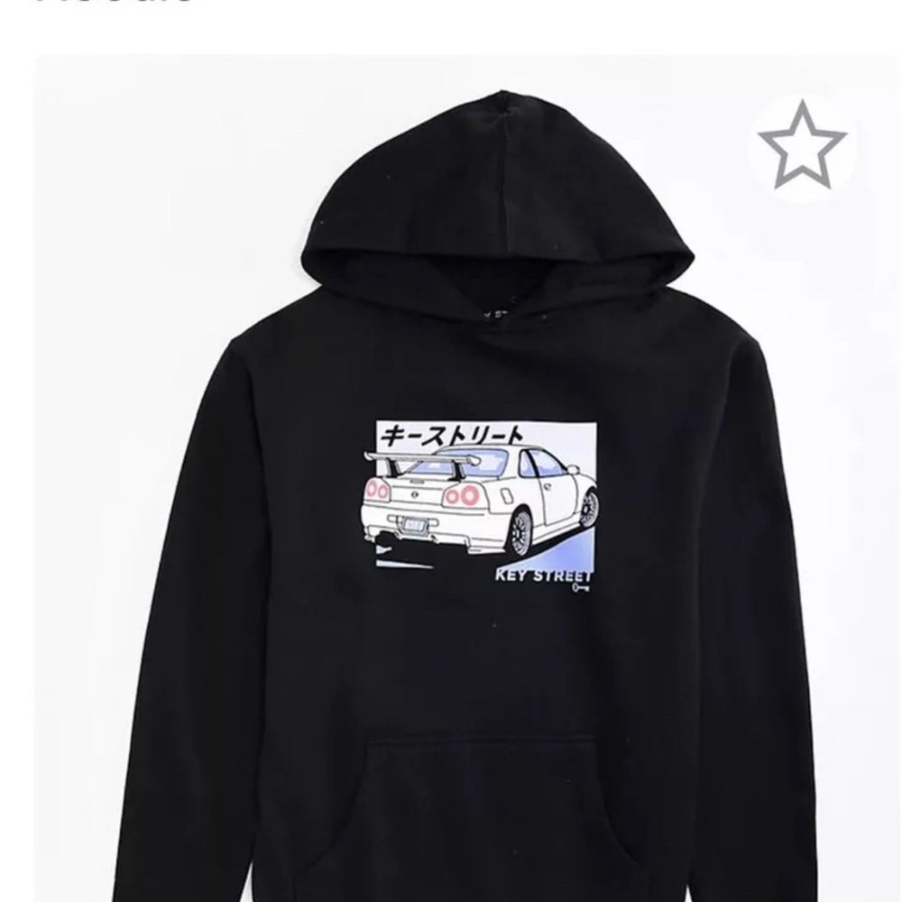 Youth Medium Key Street Kaiju Karuma Anime Drift Car - Black Pullover Hoodie